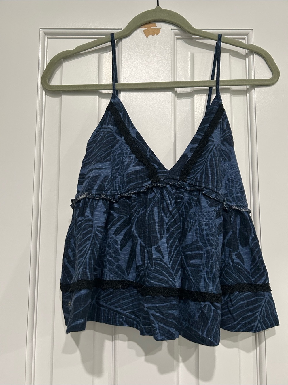 Navy Blue Printed Tiered Spaghetti Strap Tank Top with matching pants